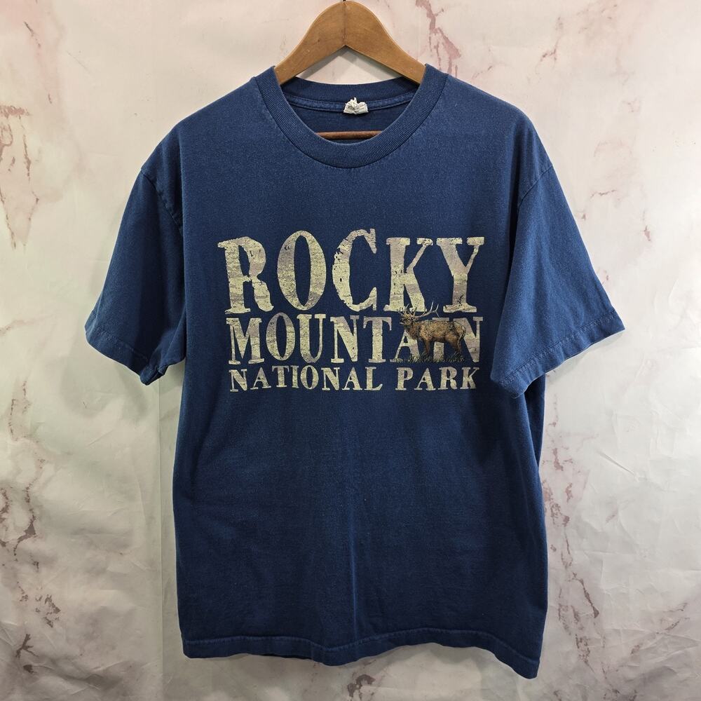 Rocky Mountain National Park T Shirt Mens Medium Blue Vintage 90s Crew Neck